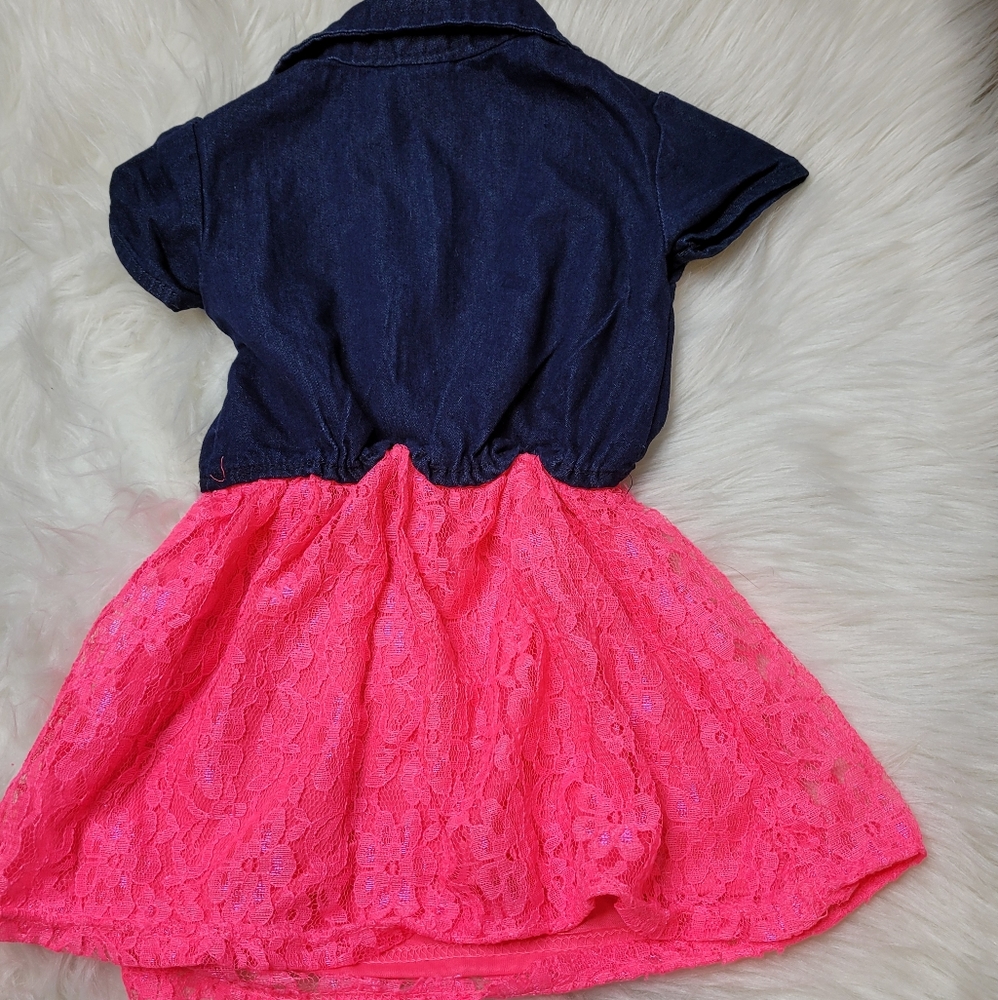 Denim Neon Pink Flare Dress - Picture 2 of 4